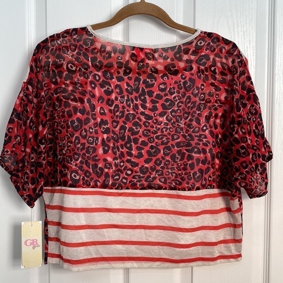 🆕 GB Girls Oversized Loose-Fit Top w/Cami Striped Cheetah Print XL - Picture 2 of 9